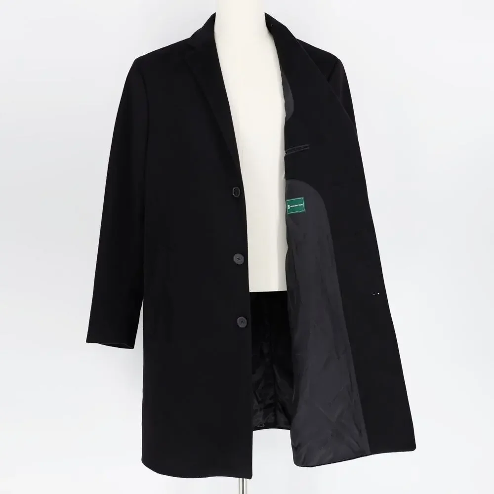 Brooks Brothers Men's Black Wool Mid Length Casual Classic Overcoat Size 46R